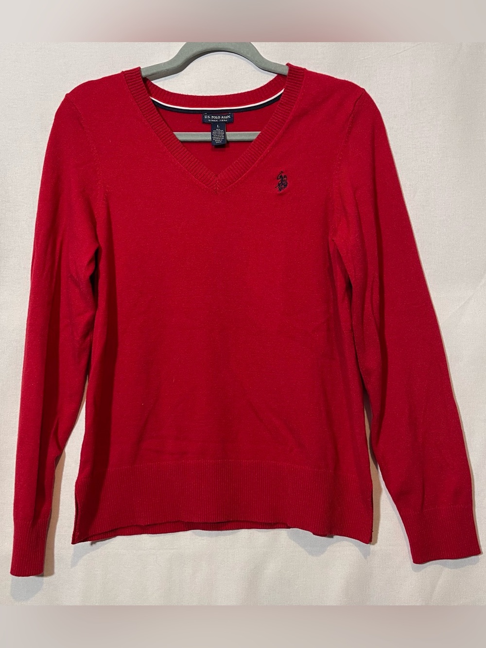 U.S. Polo Assn. Red V-Neck Sweater with Contrast Trim